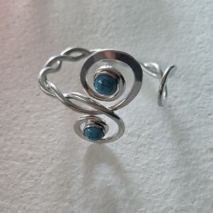 Silver Swirl Cuff Bracelet with Turquoise Stones